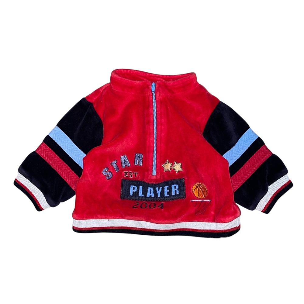 Kids Play Star Player 2004‎ Basketball Velour Quarter Zip Pullover Red 0-3M
